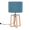 Rubberwood Lamp with Blue Shade
